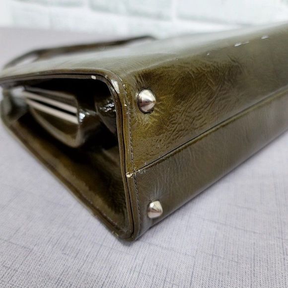 Vintage 60s Lennox Bags Two Tone Green Grey Leather‎ Vinyl Shoulder Bag Purse - Picture 6 of 15